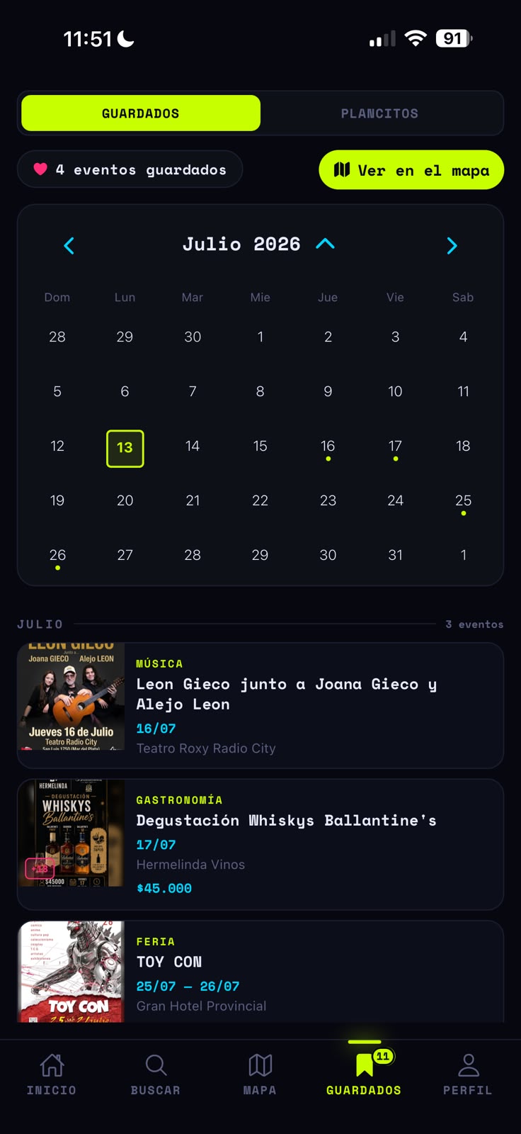 Pantalla Guardados de la app Cual Pinta
