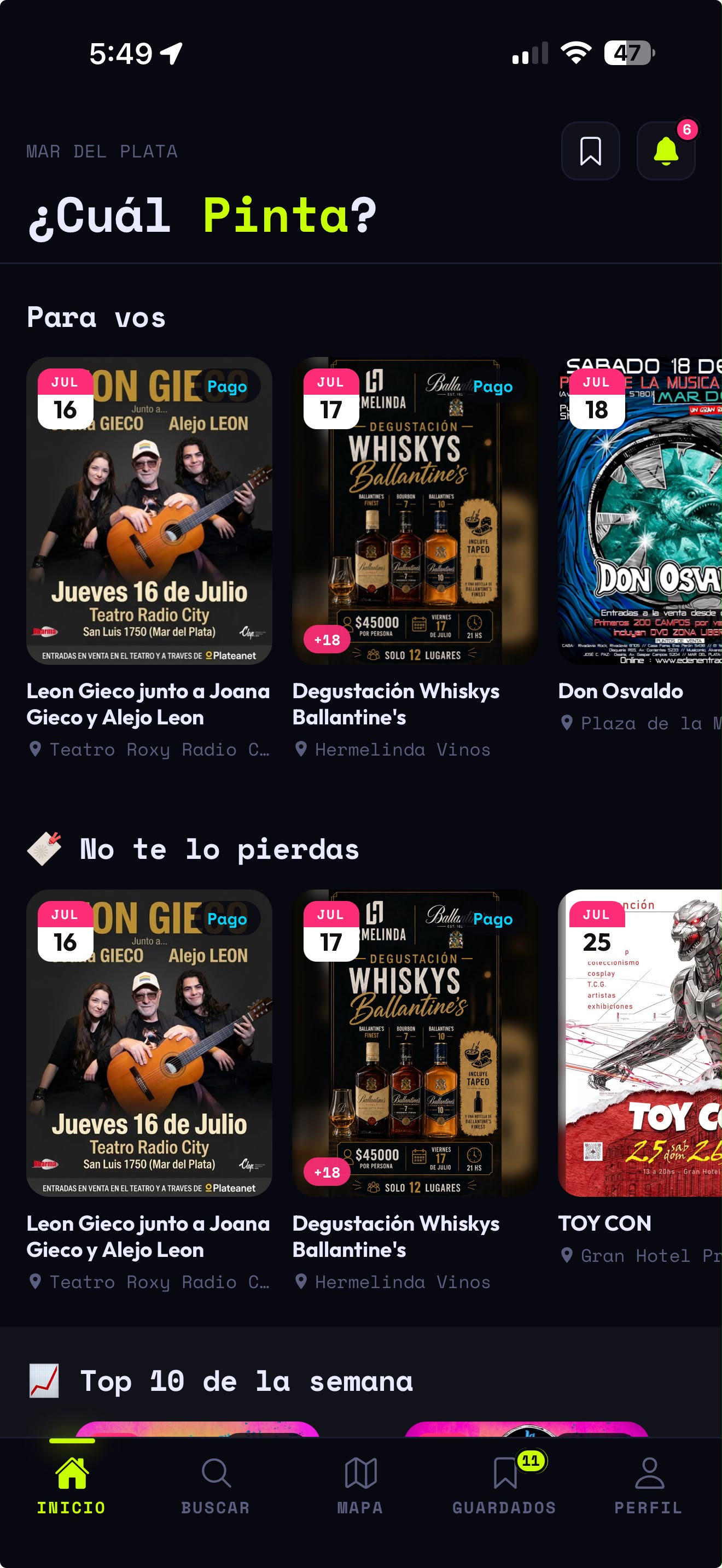 Pantalla Inicio de la app Cual Pinta